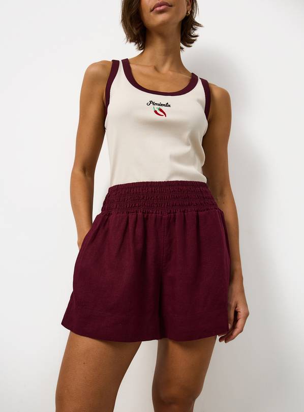 Dark Red Linen Rich Casual Shorts 8